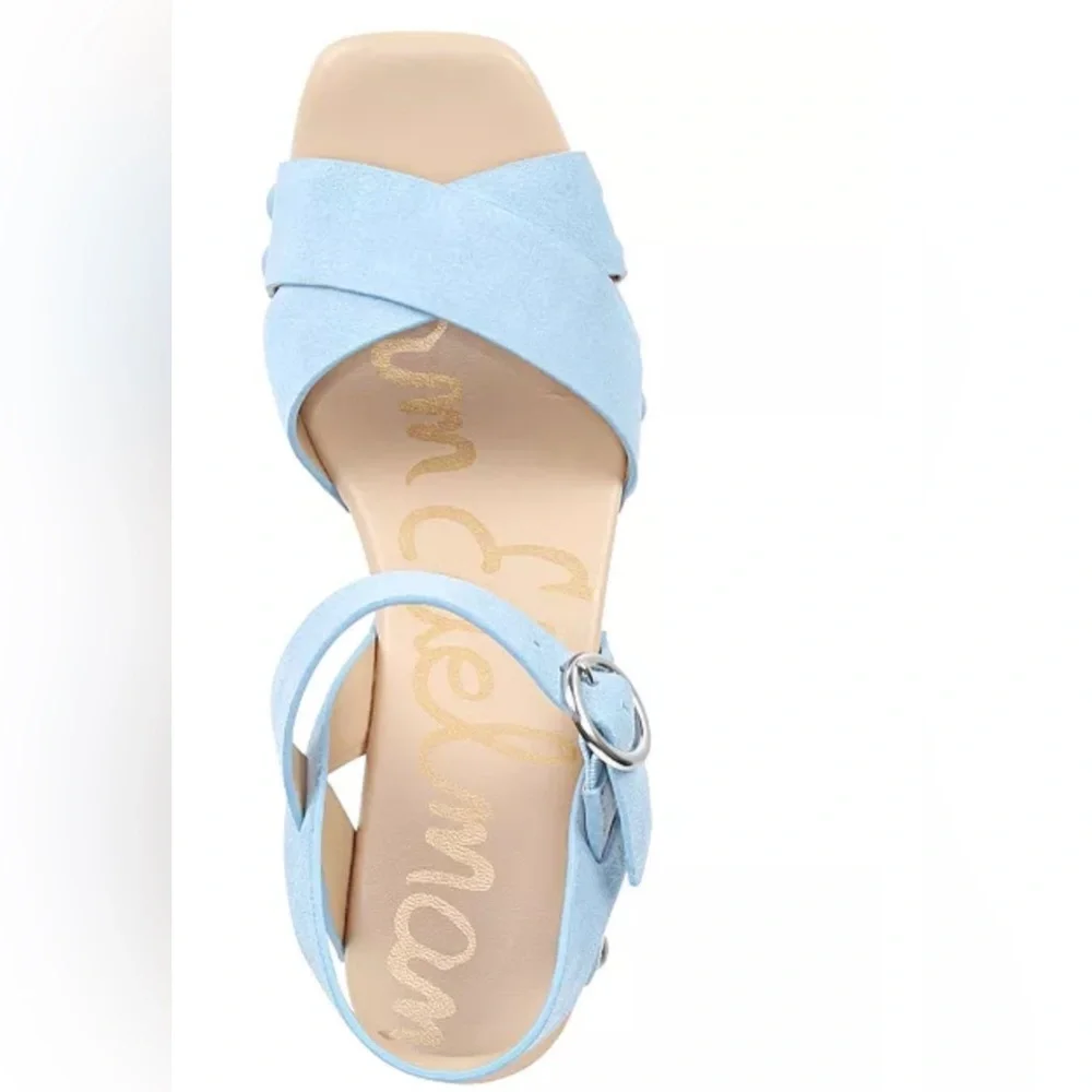 SAM EDELMAN JOSEFINE PLATFORM WEDGE BLUE SANDALS 7.5